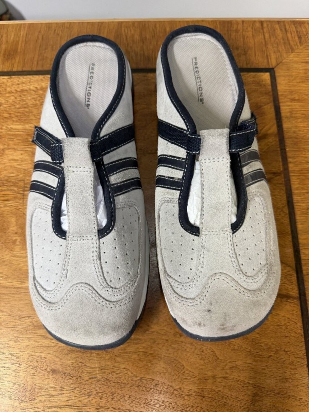 Vtg 90s Suede 10 Gray Navy Blue Leather‎ Mules Lace Up Sneakers Retro Trainers
